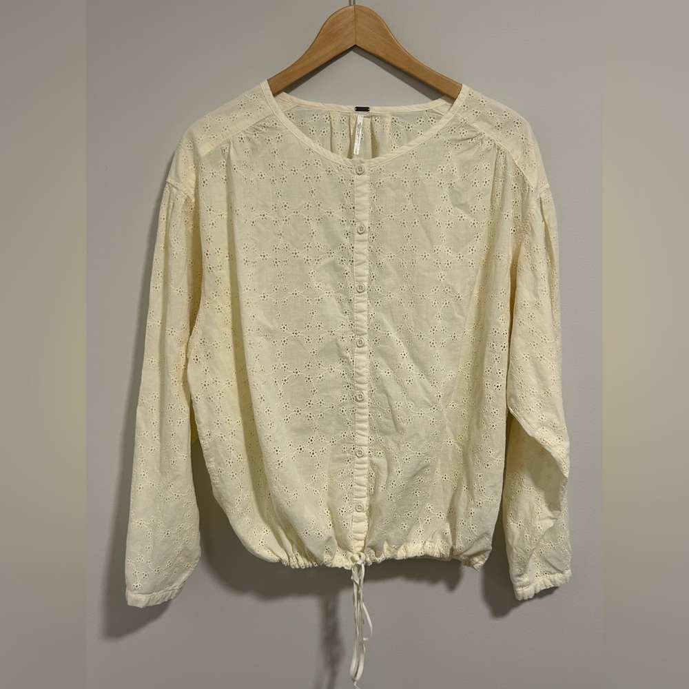 Free People Cotton Eyelet Stars Align Top, Cream, Size Large